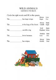 English worksheet: Wild animals - Missing words