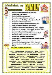 English Worksheet: LETS TALK ABOUT MY FAMILY (SPEAKING SERIES 18)