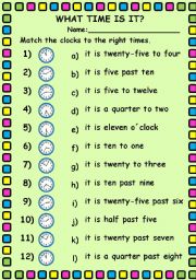 English Worksheet: What time is it?. Editable