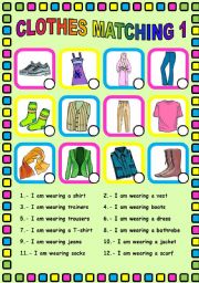 English Worksheet: Clothes matching 1 of 2. Fully editable