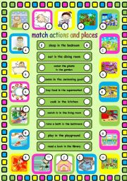 English Worksheet: Actions and places. Editable