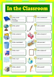 English Worksheet: In the Classroom (B/W)