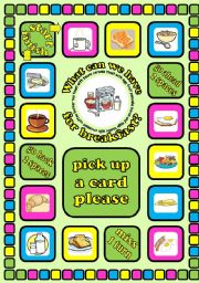 What can we have for breakfast?. Food board game + cards + instructions. Fully editable