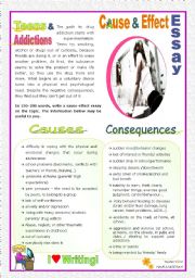 English Worksheet: Cause  &  Effect  Essay  -  Teens and Addictions