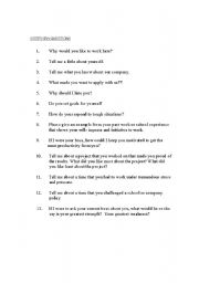 English Worksheet: INTERVIEW QUESTIONS FOR INTERVIEW ROLE PLAY