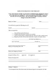English worksheet: Employee Request for Time Off