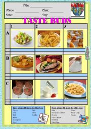 English Worksheet: Taste Bud (adj + food)