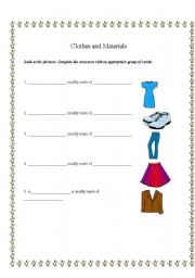 English worksheet: Clothes and materials