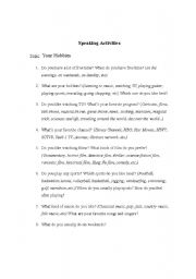 English Worksheet: Speaking activities (Hobbies)