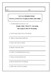 English Worksheet: Immediate Future