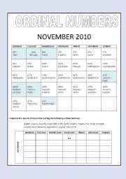 English Worksheet: ordinal numbers