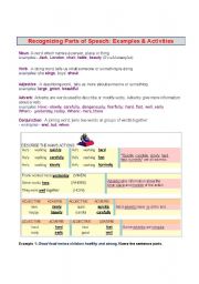 English worksheet: Recognizing Parts of Speech