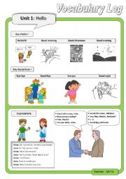 English Worksheet: Vocabulary log 1: Hello!