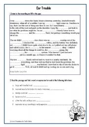 English Worksheet: A CAR TROUBLE