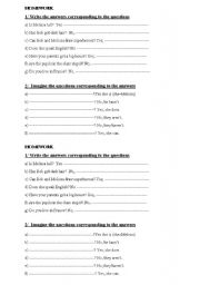 English worksheet: Yes no questions and answers