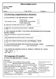 English Worksheet: 9 th year mid term test n1