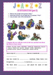 English Worksheet: AN INTRODUCTION TO JAZZ - PART 2