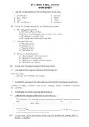 English Worksheet: If I were a boy Beyonce Worksheet