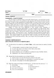 English Worksheet: Globalization worksheet