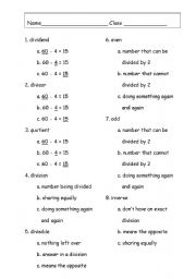 English worksheet: Math Vocab