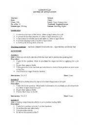 English Worksheet: lesson plan(letter of application)