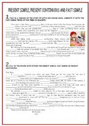 English Worksheet: PRESENT SIMPLE, PRESENT CONTINUOUS AND PAST SIMPLE
