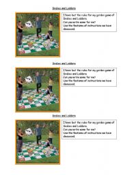 English Worksheet: Writing Instructions for Snakes and Ladders