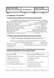 English Worksheet: Mid-Term Test N1