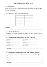 English worksheet: The definite article and plural