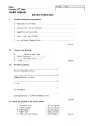 English Worksheet: Grammar test 6th grade