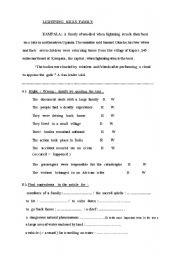 English worksheet: Lightning kills family - two pages 