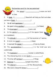 English Worksheet: Find another word instead of