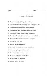English Worksheet: Subject Verb agreements