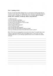 English worksheet: general holiday speaking and writing worksheet