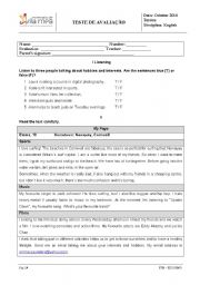 English Worksheet: Test about hobbies and interests