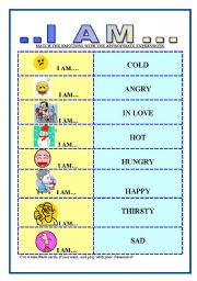 English Worksheet: I AM + emotions and feelings
