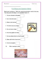English worksheet: Using full stops and question marks