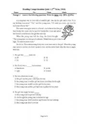 English worksheet: Reading Comprehension Quiz