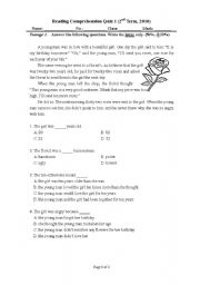 English Worksheet: Reading Comprehension Quiz