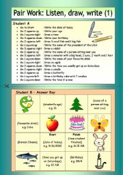 English Worksheet: Pair Work: Listen, draw, write (1)