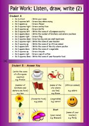 English Worksheet: Pair Work: Listen, draw, write (2)