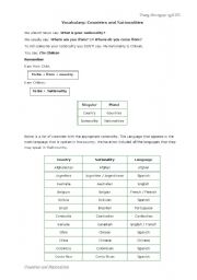 English worksheet: Countries and nationalities