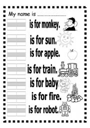 English worksheet: Assessment Sheet for letters m,s,a,t,b,f,r