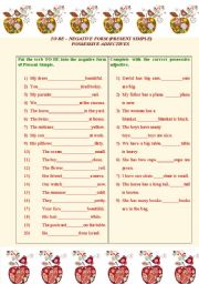 English Worksheet: Verb TO BE (Negative Form. Present Simple). Possessive Adjectives.