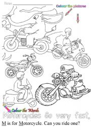 English Worksheet: M is for motorcycle