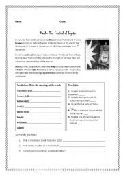 English Worksheet: Diwali Festival Reading