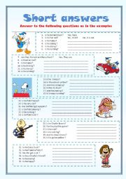 English Worksheet: short answers - editable- 