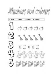 English worksheet: Numbers and colours