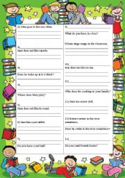 English Worksheet: simple present: negatives, do/does questions, positive sentences and wh-questions