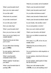 English Worksheet: questionire about food